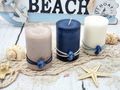 Kerzen Stumpenkerzen Maritime Kerzen Creme Braun Blau Seepferdchen Deko Tischdeko Mix 3 Stück 2