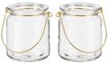 Windlicht Glas mit Bügel Gold Teelichtglas Deko Hochzeit Kommunion Konfirmation Geburtstag 2 Stück 1