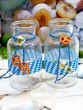 Tischdeko Oktoberfest Vasen mit blau-weißem Rauteband Brezel Bierkrug  2