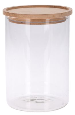 Vorratsglas mit Holzdeckel Glasdose Gewürzglas Aufbewahrung Küche Bad Vorratsdose 18cm