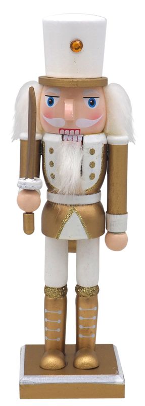 Holzfigur Weihnachten Nussknacker Weiß Gold Holz 25cm Weihnachtsdeko Deko Figur