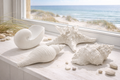 Maritimes Deko-Set  – 2 Muschelschnecken, 1 Muschel & 1 Seestern – Strandhaus Deko Weiß, Tischdeko, Baddeko, Küstenstil 2