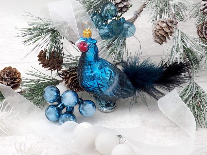 Christbaumschmuck Fasan Glas Blau Weihnachtskugel Weihnachtsbaumanhänger Deko