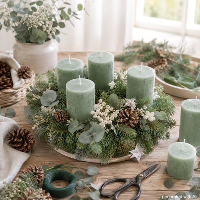 4 Rustic Stumpenkerzen Grün Salbei Tischdeko Partydeko Adventskranz Ø 6cm H 8cm