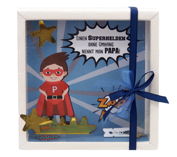 Geldgeschenkverpackung Männer Geschenk Vatertag Geburtstag Superheld Papa Braune Haare 