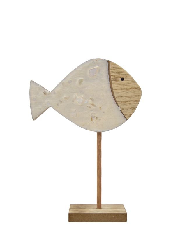 Fisch Aufsteller Holz Creme Natur 17cm Tischdeko Maritime Deko