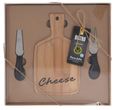 3-teiliges Set Käsebrett mit Käsemesser und Gabel aus Edelstahl und Holz als Käseplatte und Servierbrett 2