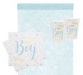 Tischdeko Geburt Baby Boy Blau Gold Party Pappteller Pappbecher Tischläufer Deko 1