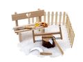 Wichtel Zubehör Garten Wichteldorf Weihnachten Miniatur Säge Holzbank Set 7-teilig 1