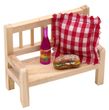Wichtel Zubehör Holzbank Kissen Sandwich Wichteldorf Deko Miniatur Set 4-teilig 1