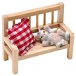 Wichtel Zubehör Holzbank Kissen Katze liegend Puppenhaus Miniatur Set 3-teilig 1