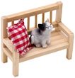 Wichtel Zubehör Holzbank Kissen Katze sitzend Puppenhaus Miniatur Set 3-teilig 1