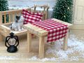 Wichtel Zubehör Katze sitzend Holzbank mit Kissen Weihnachten Set 3-teilig 3