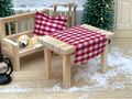 Wichtel Zubehör Hund liegend Holzbank mit Kissen Set 3-teilig 3