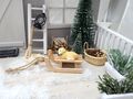 Miniatur Wichtel Zubehör für Winterwald mit Schlitten aus Holz & liegender Hund SET 2