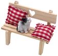 Wichtel Zubehör Holzbank Herz Kissen Katze sitzend Puppenhaus Miniatur Set 4-teilig 1