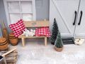 Wichtel Sitzbank mit Katze und Kissen Miniatur Wichteltür Zubehör Weihnachtswichtel Garten Bank Puppenhaus 4