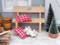 Wichtel Miniatur Bank Holz Katze Kissen Garten Miniaturen Möbel Feen Elfen Basteln 5