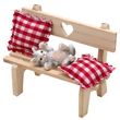 Wichtel Zubehör Holzbank Herz Kissen Katze liegend Puppenhaus Miniatur Set 4-teilig 1