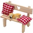 Wichtel Zubehör Holzbank mit Herz Kissen Hund Puppenhaus Miniatur Set 4-teilig 1