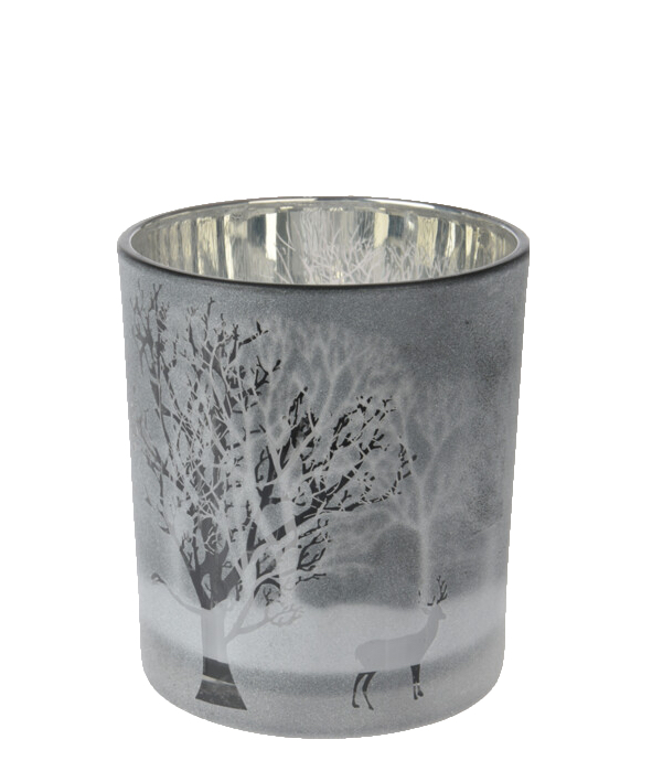 Teelichtglas Klein in Grau mit weihnachtlichen Motiven als Deko Winter Weihnachten 