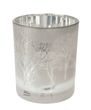 Teelichthalter Mittel aus Glas in Taupe mit winterlichen Motiven Hirsch Wald  3