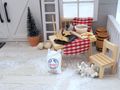 Miniatur SET Backen Tisch Mehl Nudelholz Rührschüssel mit Eiern und Schneebesen 5
