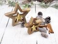 Stern Holz Natur Gold Dekofigur Weihnachten Deko zwei Größen 2