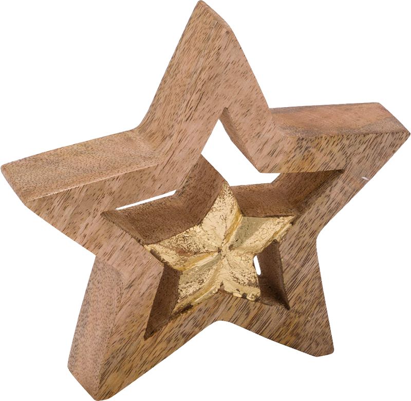 Großer Stern Mangoholz Natur Gold Dekofigur Weihnachten zwei Größen