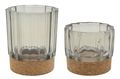 Teelichthalter Glas Grau Kork Boden Windlicht zwei Größen Tischdeko 1