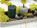 Dekoration Herbst Tablett mit grünen Kerzen Apfel und Streudeko 40cm 3