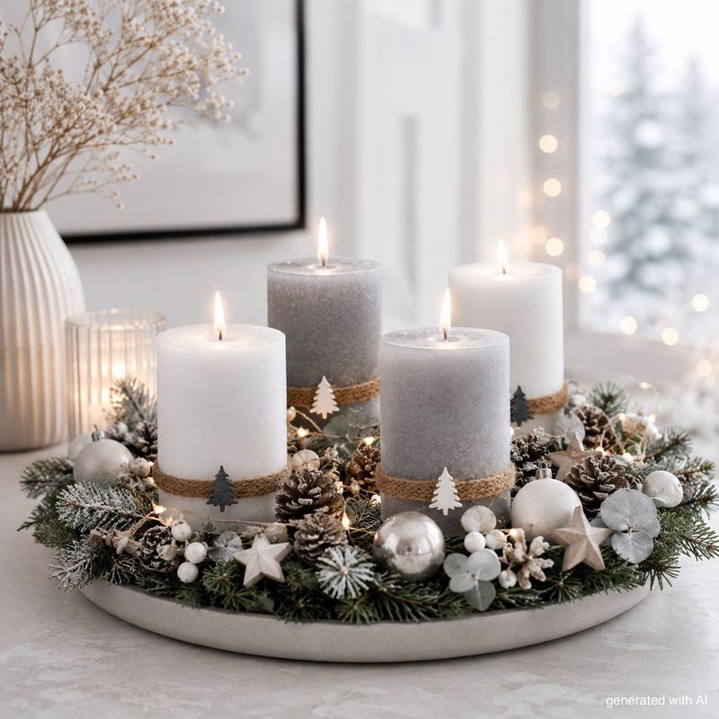 Adventskerzen Kerzen 9cm H Stumpenkerzen Grau Weiß Weihnachten Advent Deko 4 Stück