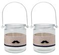Windlicht Glas Creme Schwarz Schurrbart Männerparty Tischdeko Teelichtglas 2 Stück 1