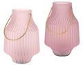 Tischlampe Mauve oder Rosa Goldhenkel Glas Geriffelt Lampe Tischdeko 20cm Hoch 1