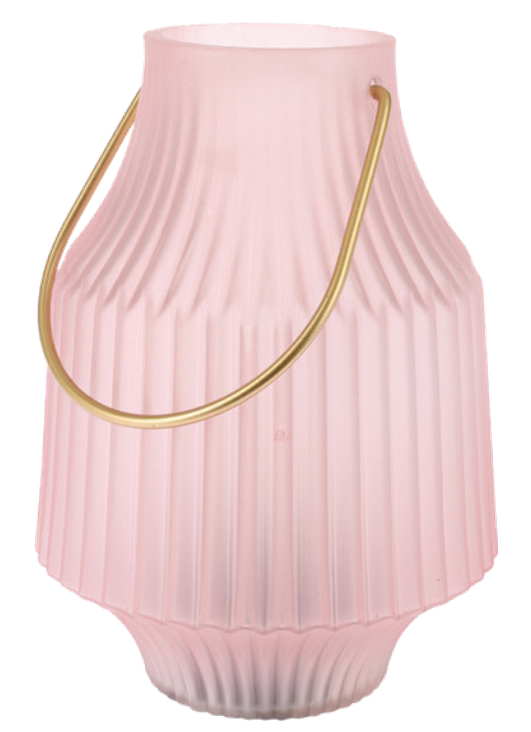 Tischlampe Rosa Goldhenkel Glas Geriffelt Lampe Tischdeko 20cm Hoch