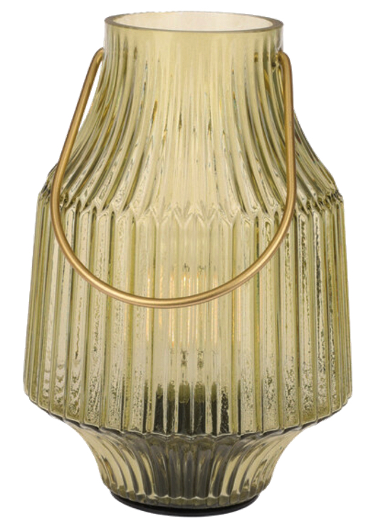 Tischlampe Grün Goldhenkel Glas Geriffelt Lampe Tischdeko 20cm Hoch