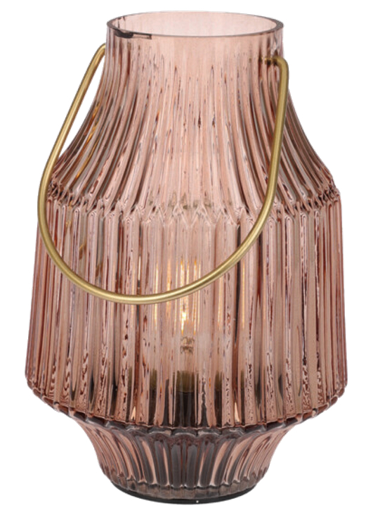Tischlampe Braun Goldhenkel Glas Geriffelt Lampe Tischdeko 20cm Hoch