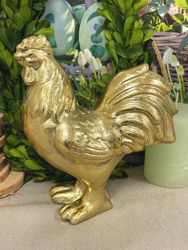 Dek Figur Hahn Gold Ostern Frühling Deko 16cm Hoch