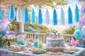 Quasten Girlande hell Blau und Türkis Blau für Baby Junge Dusche - für Geburtstag, Hochzeit, Taufe, Kindergeburtstag, Party  2