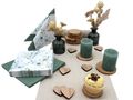 Hochzeit Tischdeko Salbei Eukalyptus Holz Natur Herz Vase Kerze SET 20 Personen 1