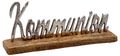 Kommunion Schriftzug Aluminium auf Holzfuß Hell Tischdeko 23cm 2