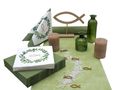 Tischdeko Eukalyptus Creme Olive Gold Kommunion Konfirmation SET 20 Personen 1