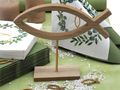 Aufsteller Deko Fisch Holz Tischdeko Eukalyptus Creme Olive Gold Kommunion Konfirmation SET 20 Personen 6