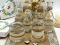 Vasen Tischdeko Herz Gold Eukalyptus Holz Creme Natur Braun Spitze Hochzeit 20 Personen 4