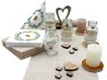 Tischdeko Hochzeit Vintage Creme Spitze Leinen Herz Eukalyptus 20 Personen 1