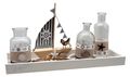 Tablett Maritim Deko Weiß Muscheln Sand Segelboot 3 Vasen Garten Terrasse 40cm 1