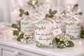 2x Windlicht Glas mit Banderole und Kerze - Motiv Eukalyptus mit Spruch 