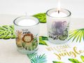 Teelichtglas Bandarolle Tischdekoration zur Geburtstagsparty Motto Jungle Wilder Tiere Dschungelmotiv 4