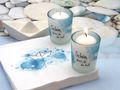kleine Windlichtgläser mit Motiv-Banderole Papierboot, Kerzen und Spruch 