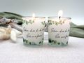 Kerze mit Glas und Banderole - Motiv Eukalyptus und Spruch 